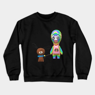 Izzy walking Petey Crewneck Sweatshirt